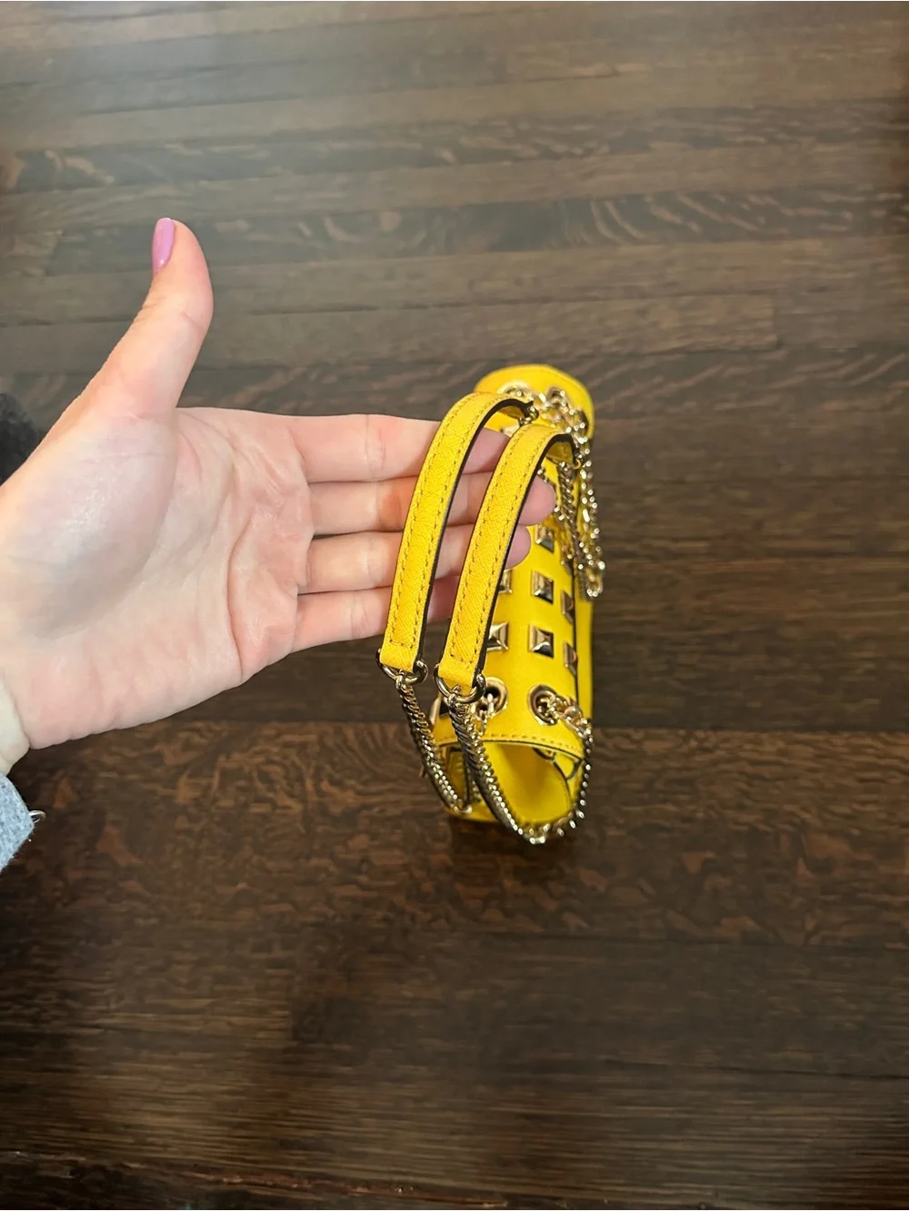 Michael Kors Yellow Studded Leather Chain Shoulder Crossbody